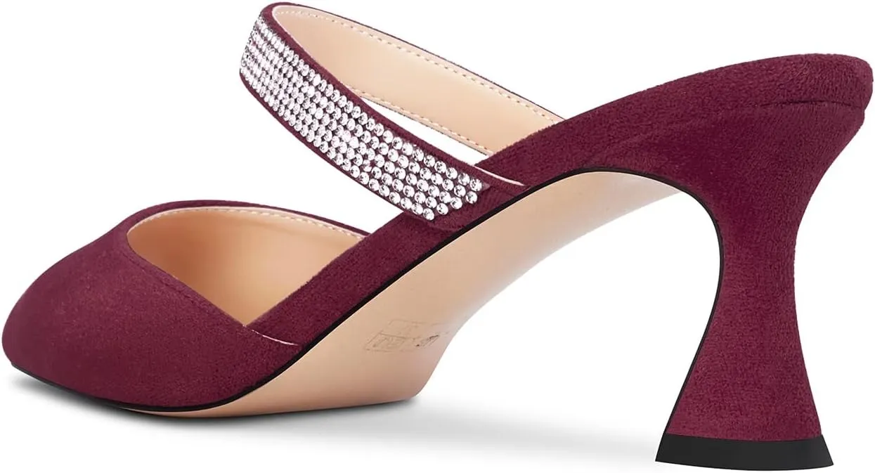 Castamere Women Mid Heel Pointed Toe Slip-on Pumps Rhinestone Crystal Mules Shoes Wedding Prom 2.6 Inches Heels