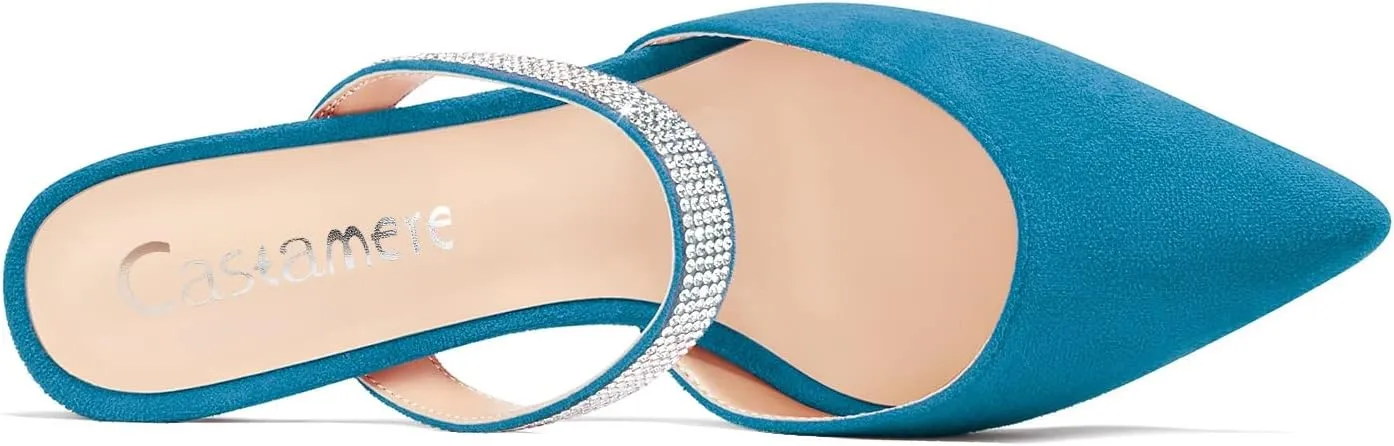 Castamere Women Mid Heel Pointed Toe Slip-on Pumps Rhinestone Crystal Mules Shoes Wedding Prom 2.6 Inches Heels