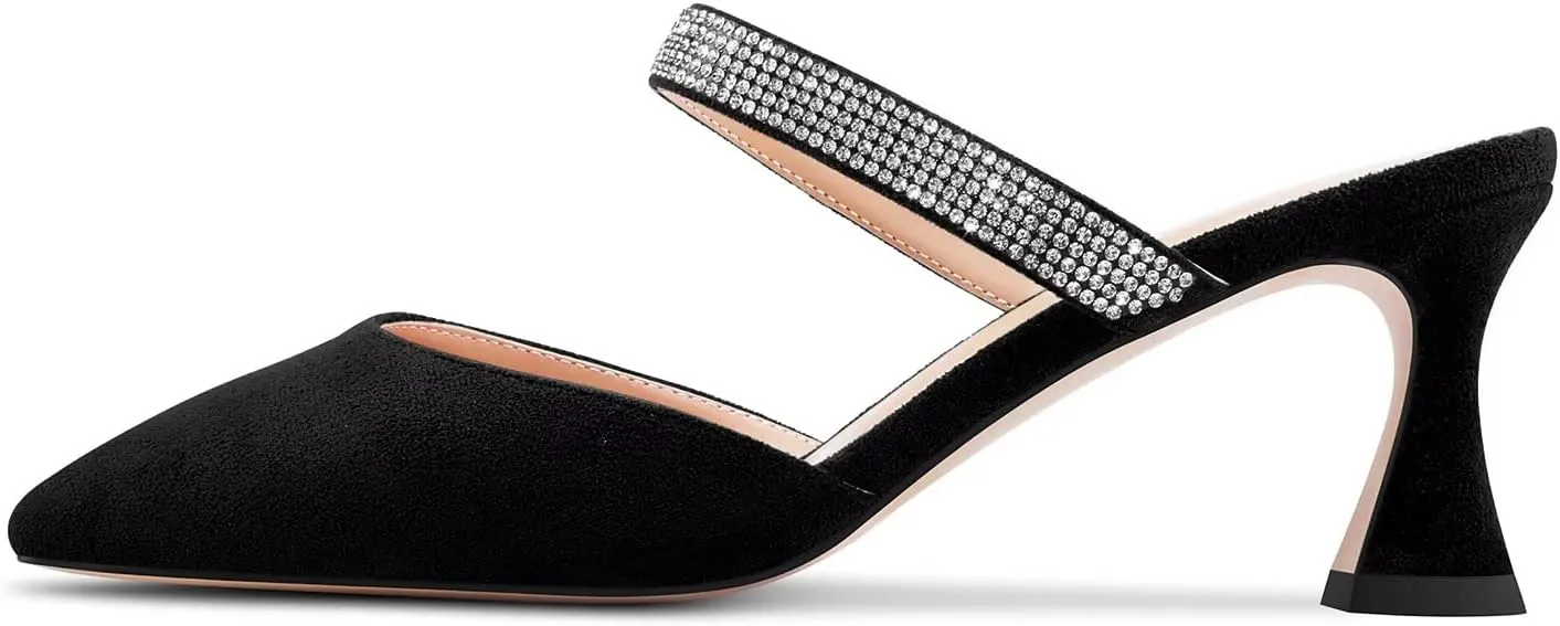 Castamere Women Mid Heel Pointed Toe Slip-on Pumps Rhinestone Crystal Mules Shoes Wedding Prom 2.6 Inches Heels