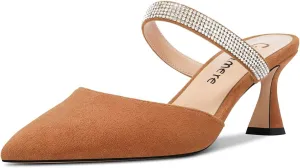 Castamere Women Mid Heel Pointed Toe Slip-on Pumps Rhinestone Crystal Mules Shoes Wedding Prom 2.6 Inches Heels