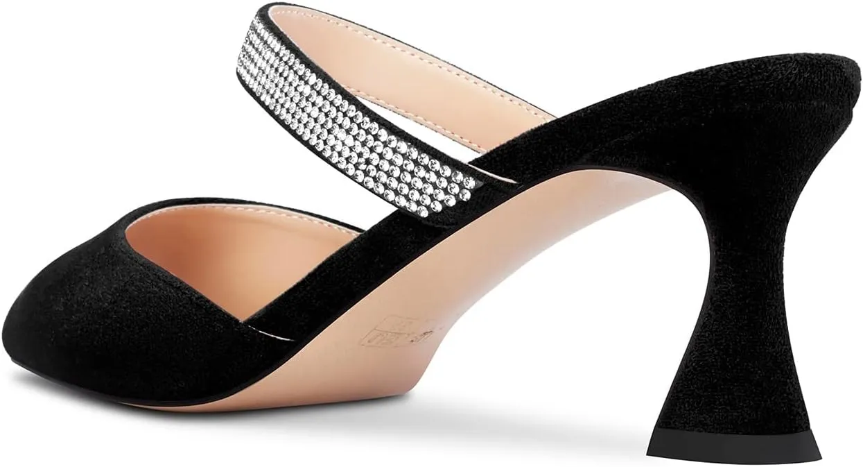 Castamere Women Mid Heel Pointed Toe Slip-on Pumps Rhinestone Crystal Mules Shoes Wedding Prom 2.6 Inches Heels
