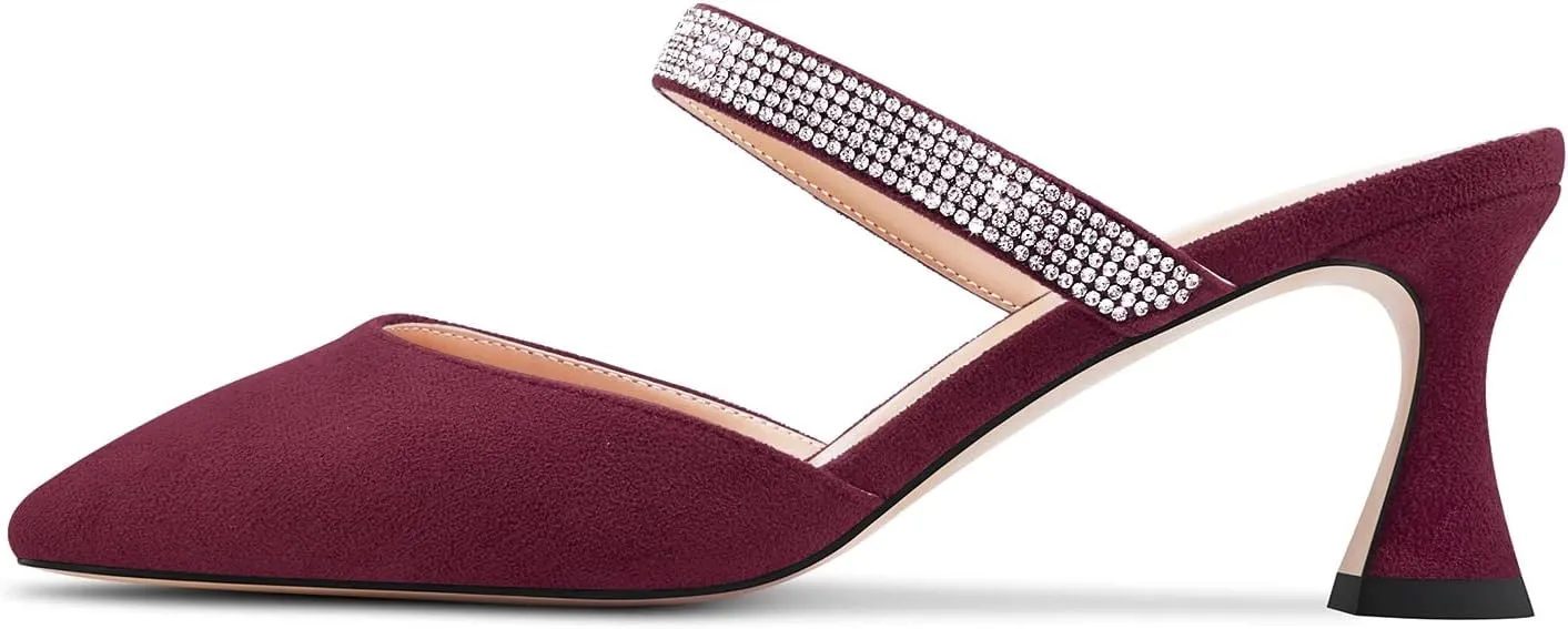 Castamere Women Mid Heel Pointed Toe Slip-on Pumps Rhinestone Crystal Mules Shoes Wedding Prom 2.6 Inches Heels