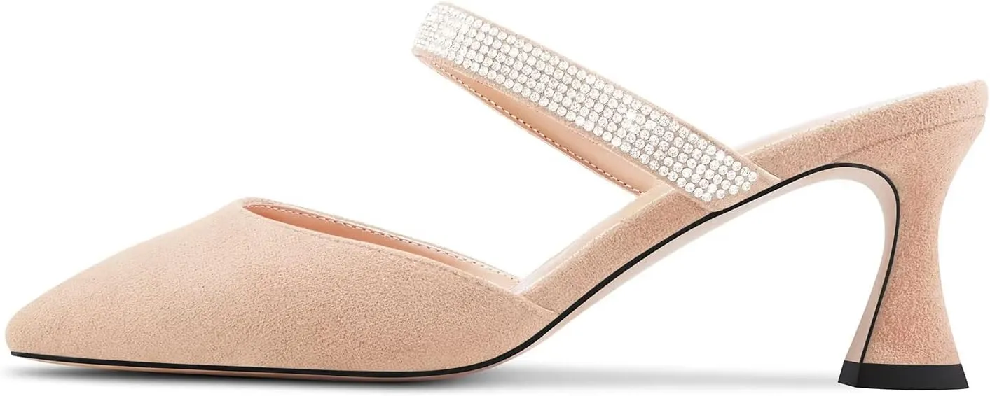 Castamere Women Mid Heel Pointed Toe Slip-on Pumps Rhinestone Crystal Mules Shoes Wedding Prom 2.6 Inches Heels