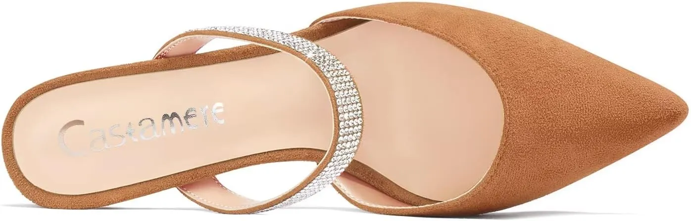 Castamere Women Mid Heel Pointed Toe Slip-on Pumps Rhinestone Crystal Mules Shoes Wedding Prom 2.6 Inches Heels