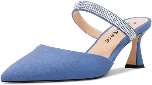 Castamere Women Mid Heel Pointed Toe Slip-on Pumps Rhinestone Crystal Mules Shoes Wedding Prom 2.6 Inches Heels
