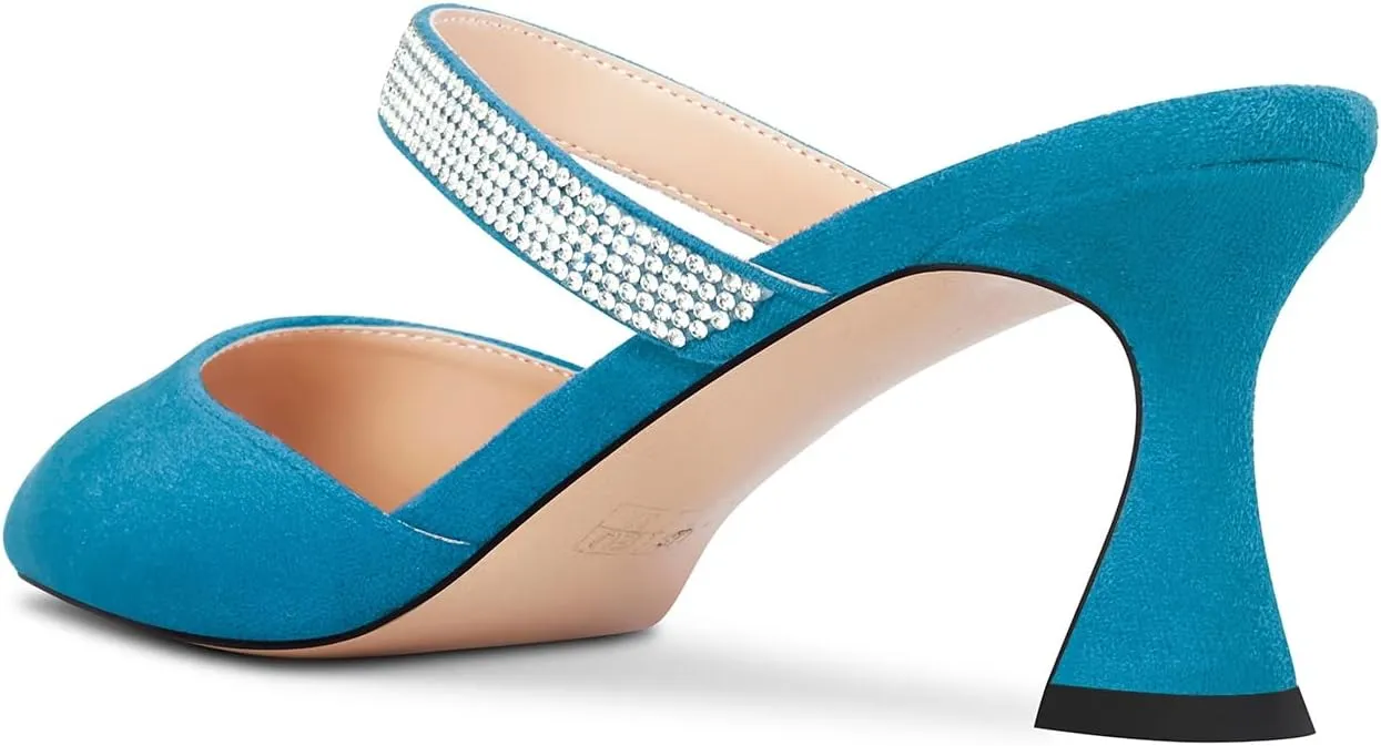 Castamere Women Mid Heel Pointed Toe Slip-on Pumps Rhinestone Crystal Mules Shoes Wedding Prom 2.6 Inches Heels