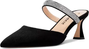 Castamere Women Mid Heel Pointed Toe Slip-on Pumps Rhinestone Crystal Mules Shoes Wedding Prom 2.6 Inches Heels
