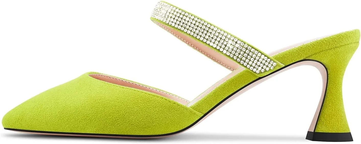 Castamere Women Mid Heel Pointed Toe Slip-on Pumps Rhinestone Crystal Mules Shoes Wedding Prom 2.6 Inches Heels