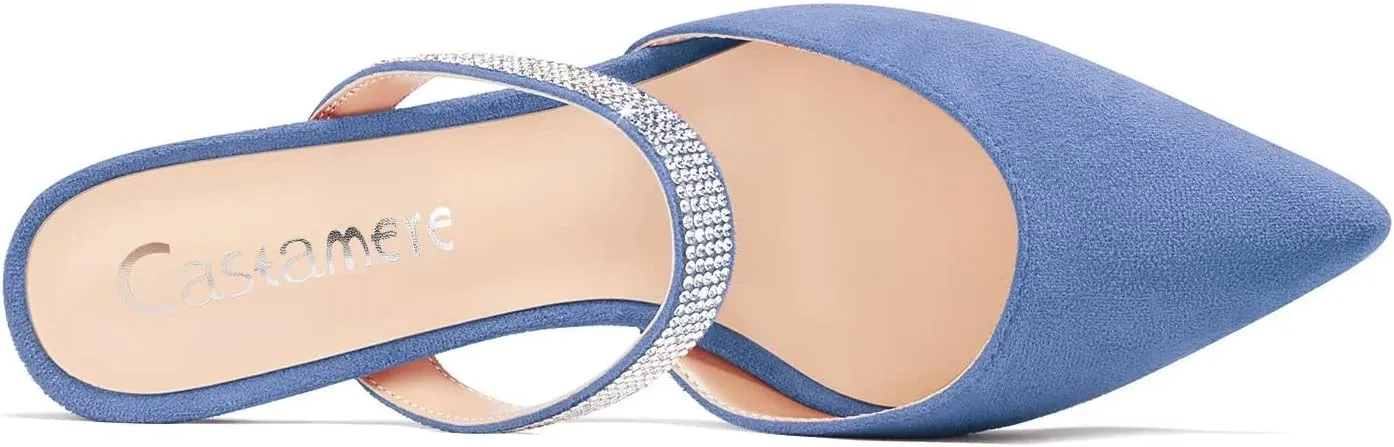 Castamere Women Mid Heel Pointed Toe Slip-on Pumps Rhinestone Crystal Mules Shoes Wedding Prom 2.6 Inches Heels