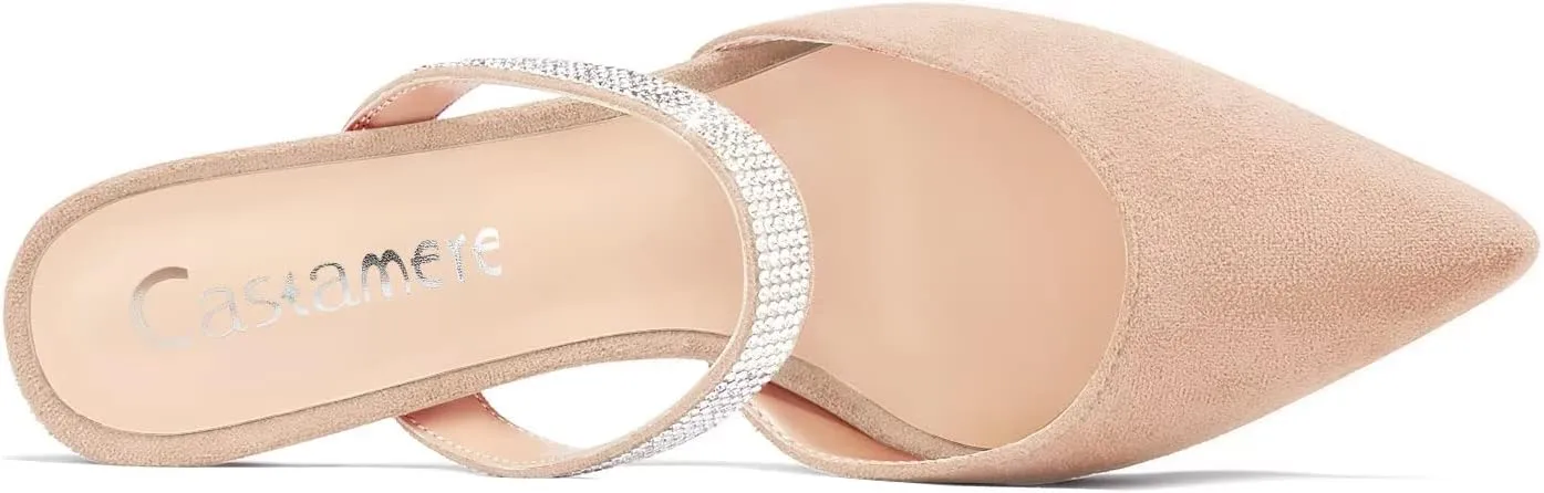 Castamere Women Mid Heel Pointed Toe Slip-on Pumps Rhinestone Crystal Mules Shoes Wedding Prom 2.6 Inches Heels