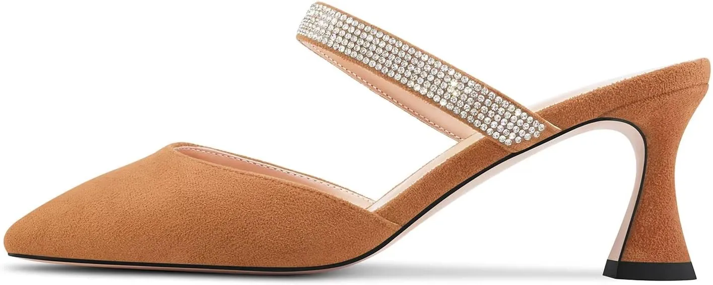 Castamere Women Mid Heel Pointed Toe Slip-on Pumps Rhinestone Crystal Mules Shoes Wedding Prom 2.6 Inches Heels