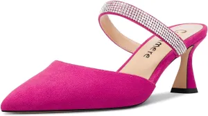 Castamere Women Mid Heel Pointed Toe Slip-on Pumps Rhinestone Crystal Mules Shoes Wedding Prom 2.6 Inches Heels