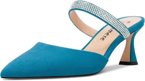 Castamere Women Mid Heel Pointed Toe Slip-on Pumps Rhinestone Crystal Mules Shoes Wedding Prom 2.6 Inches Heels