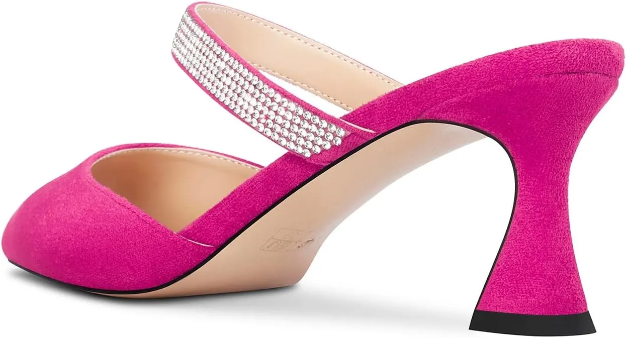 Castamere Women Mid Heel Pointed Toe Slip-on Pumps Rhinestone Crystal Mules Shoes Wedding Prom 2.6 Inches Heels