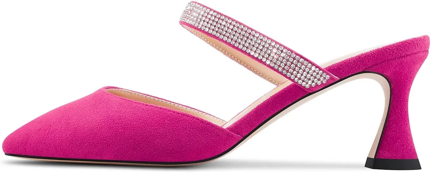 Castamere Women Mid Heel Pointed Toe Slip-on Pumps Rhinestone Crystal Mules Shoes Wedding Prom 2.6 Inches Heels