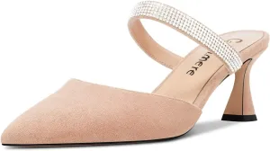 Castamere Women Mid Heel Pointed Toe Slip-on Pumps Rhinestone Crystal Mules Shoes Wedding Prom 2.6 Inches Heels