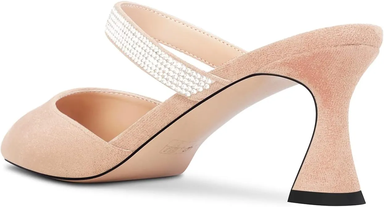 Castamere Women Mid Heel Pointed Toe Slip-on Pumps Rhinestone Crystal Mules Shoes Wedding Prom 2.6 Inches Heels