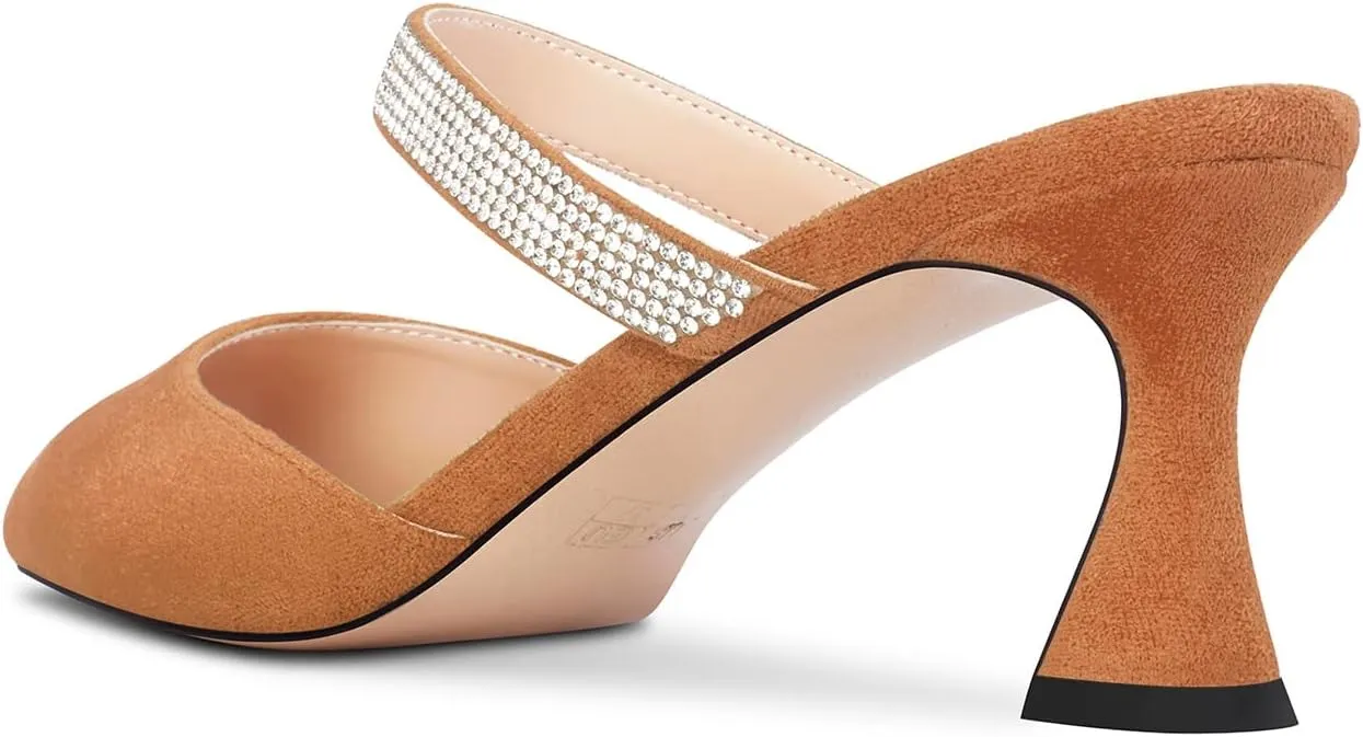 Castamere Women Mid Heel Pointed Toe Slip-on Pumps Rhinestone Crystal Mules Shoes Wedding Prom 2.6 Inches Heels