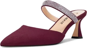 Castamere Women Mid Heel Pointed Toe Slip-on Pumps Rhinestone Crystal Mules Shoes Wedding Prom 2.6 Inches Heels