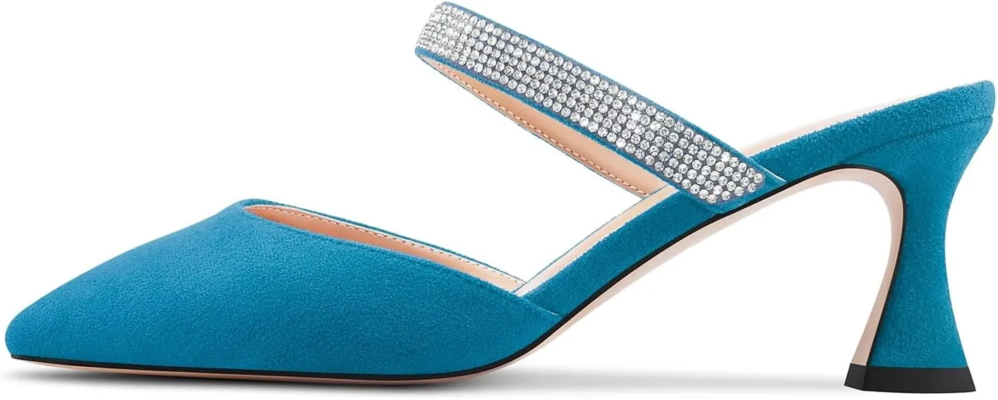 Castamere Women Mid Heel Pointed Toe Slip-on Pumps Rhinestone Crystal Mules Shoes Wedding Prom 2.6 Inches Heels