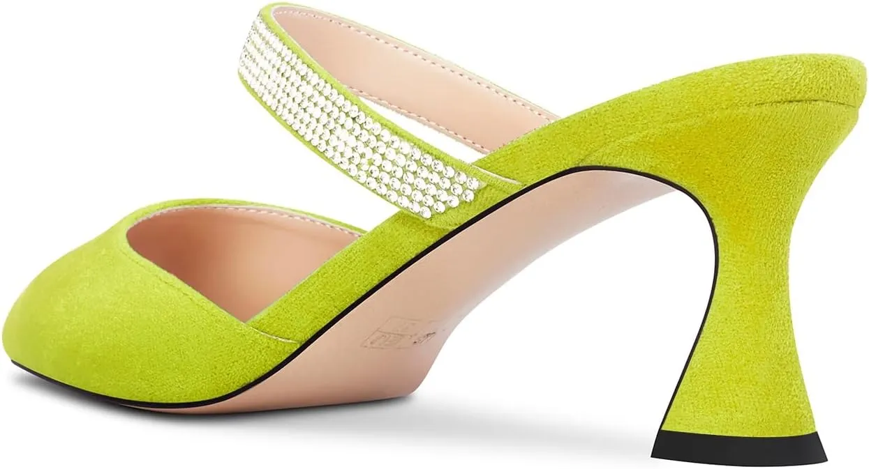 Castamere Women Mid Heel Pointed Toe Slip-on Pumps Rhinestone Crystal Mules Shoes Wedding Prom 2.6 Inches Heels