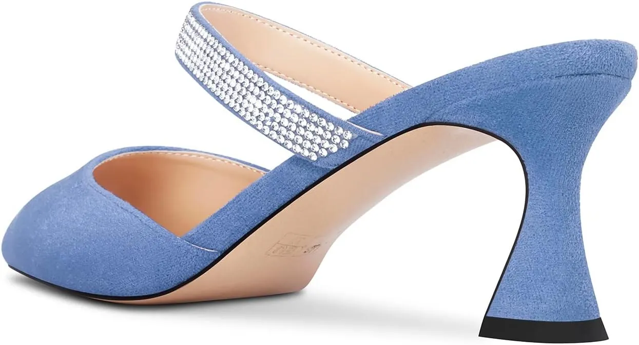 Castamere Women Mid Heel Pointed Toe Slip-on Pumps Rhinestone Crystal Mules Shoes Wedding Prom 2.6 Inches Heels