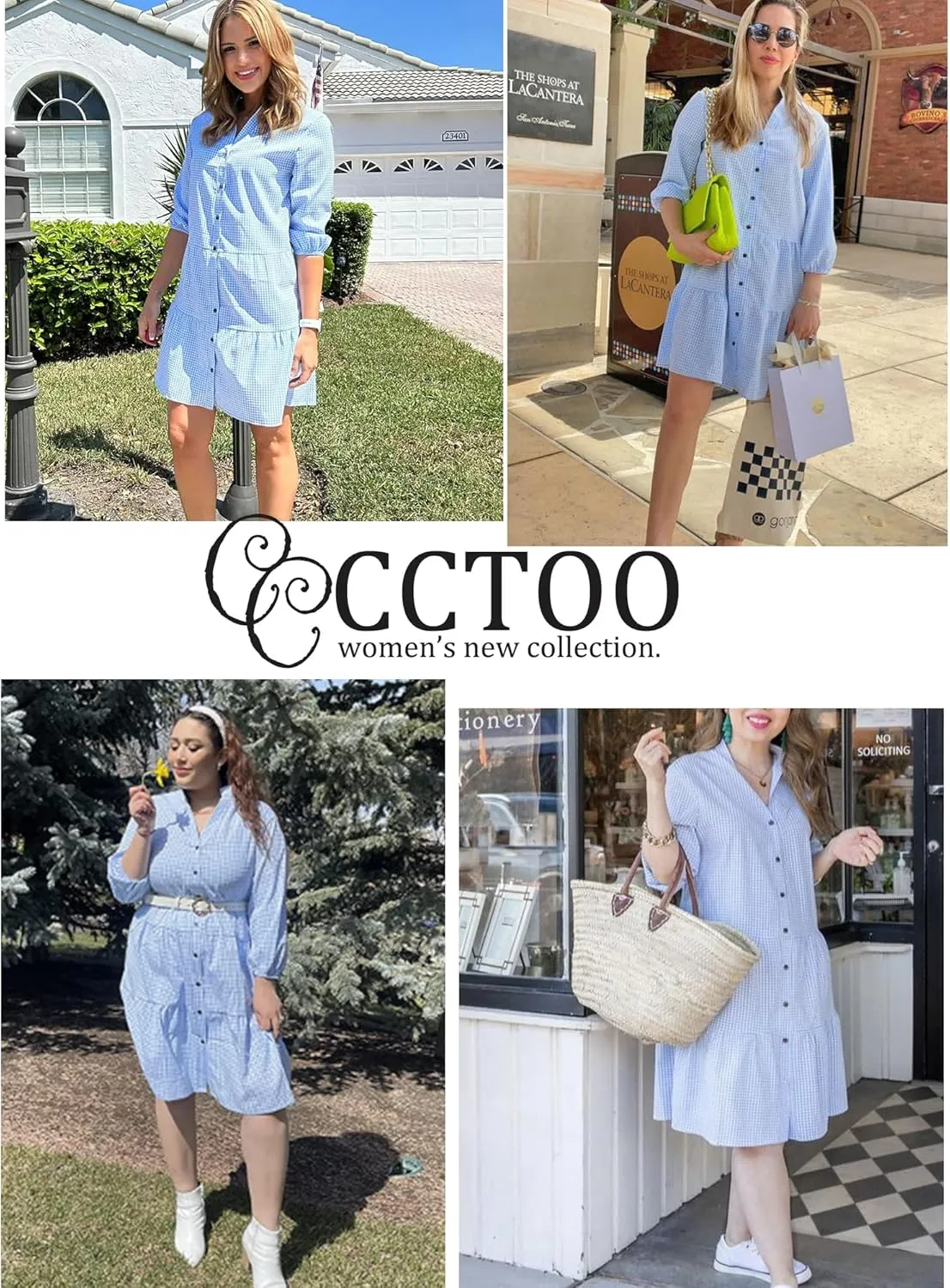 CCTOO Women's Summer Dresses Casual V Neck Button Down 3/4 Sleeve Floral Print Loose Flowy Shirt Dress