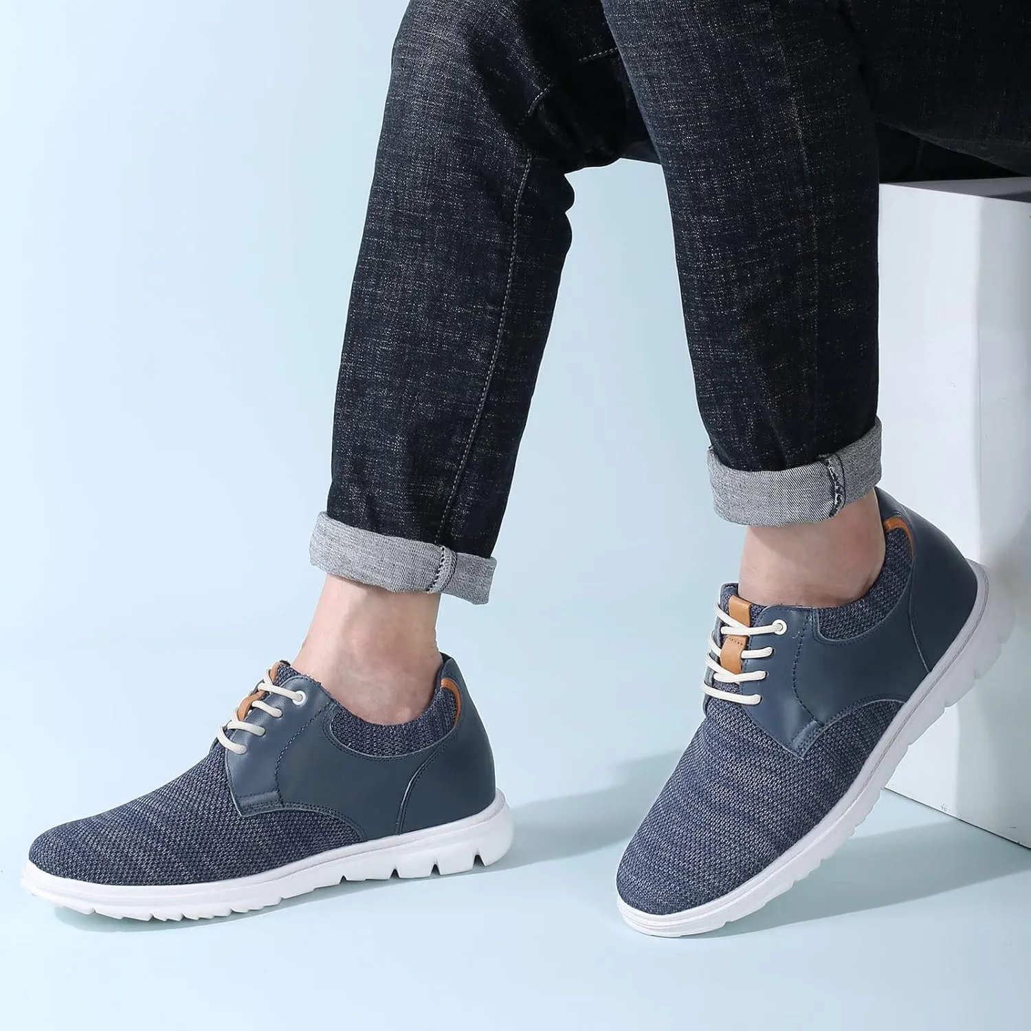 CHAMARIPA Men Elevator Sneakers Sports Shoes Mesh Lace up Shoes Light Weight Height Increasing Shoes Hidden Heel Trainers