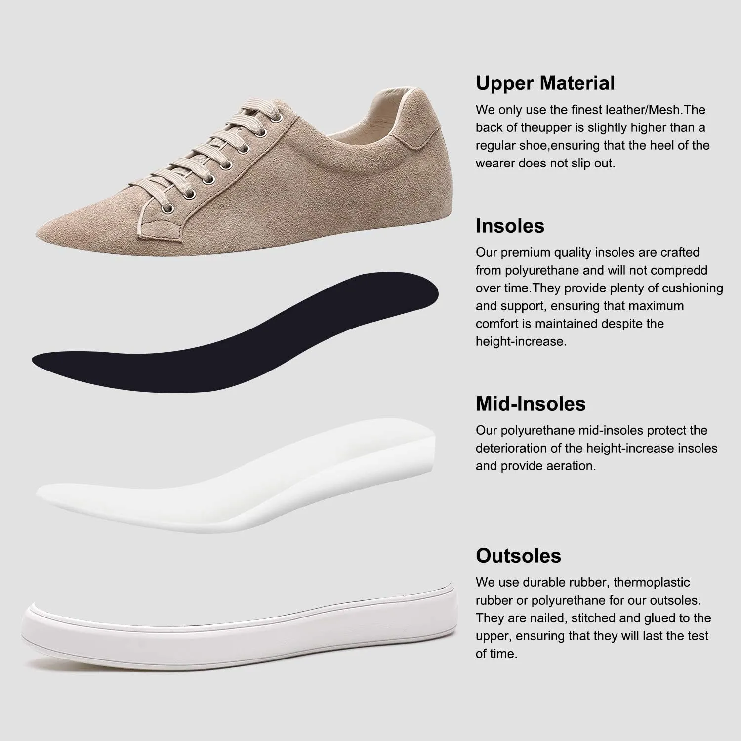 CHAMARIPA Men's Invisible Height Increasing Elevator Shoes Sneakers Lifting Shoes Taller Hidden Heel Trainers