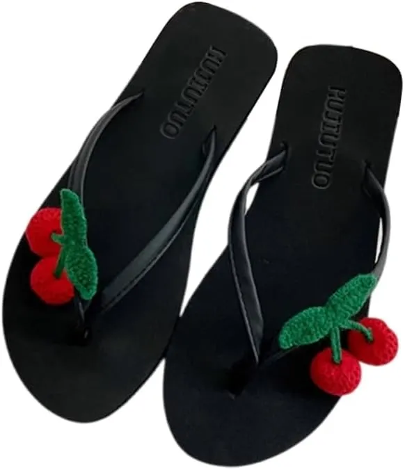 Cherry Thongs Flip Flops Slides Slip On Waterproof EVA Shower Matching Mules for Couples Beach Sandals Indoors Outdoors Cute Y2K Gifts for Women Girls Daughter Granddaughter
