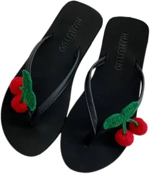 Cherry Thongs Flip Flops Slides Slip On Waterproof EVA Shower Matching Mules for Couples Beach Sandals Indoors Outdoors Cute Y2K Gifts for Women Girls Daughter Granddaughter