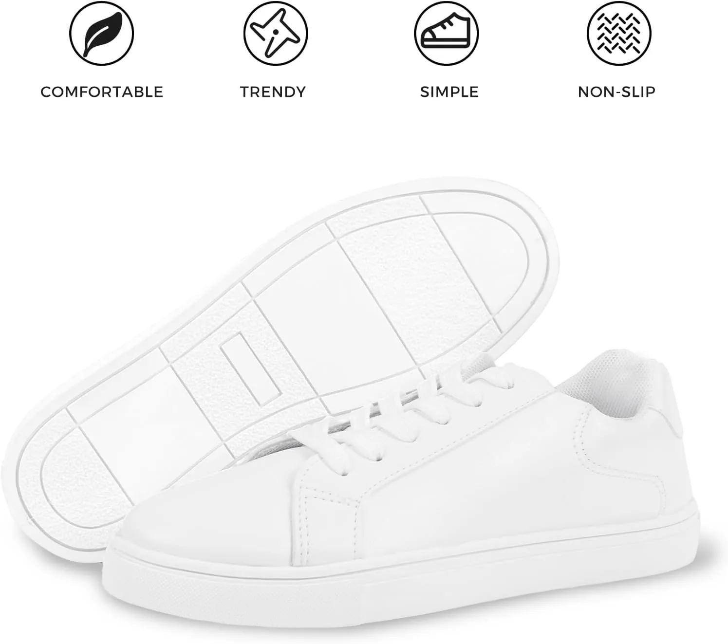 CHIN·MOON Women's Fashion Sneakers White PU Leather Casual Shoes Low Top Lace Up Tennis Sneakers
