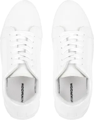 CHIN·MOON Women's Fashion Sneakers White PU Leather Casual Shoes Low Top Lace Up Tennis Sneakers
