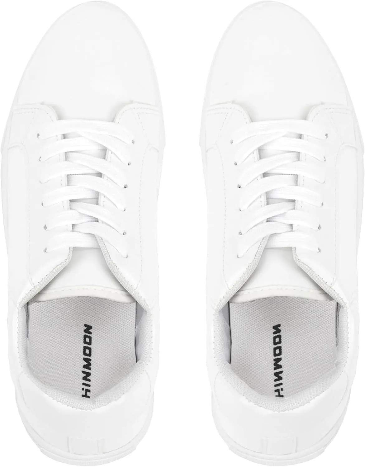 CHIN·MOON Women's Fashion Sneakers White PU Leather Casual Shoes Low Top Lace Up Tennis Sneakers