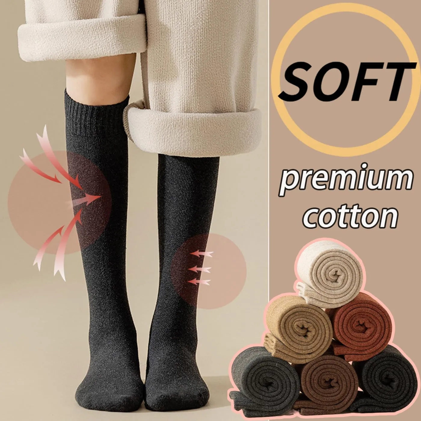 CHUNFO Thigh KneeHigh Thermal Women Warm Long Winter Sock Boot MidCalf Stocking