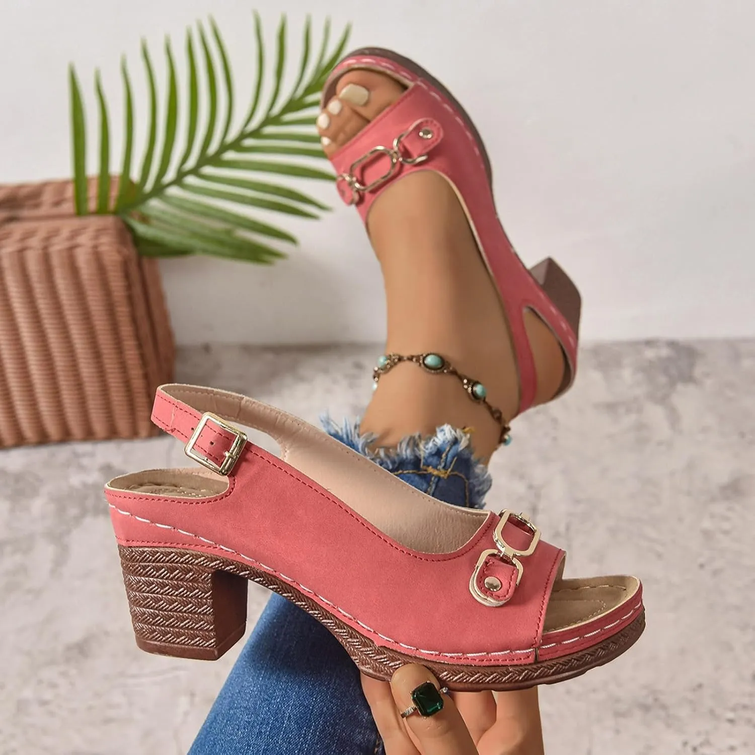 Chunky Heel Fish Mouth Women's Shoes Fashionable Casual Wear Retro Metal Beach Sandals Platform Slides for Women Sandals