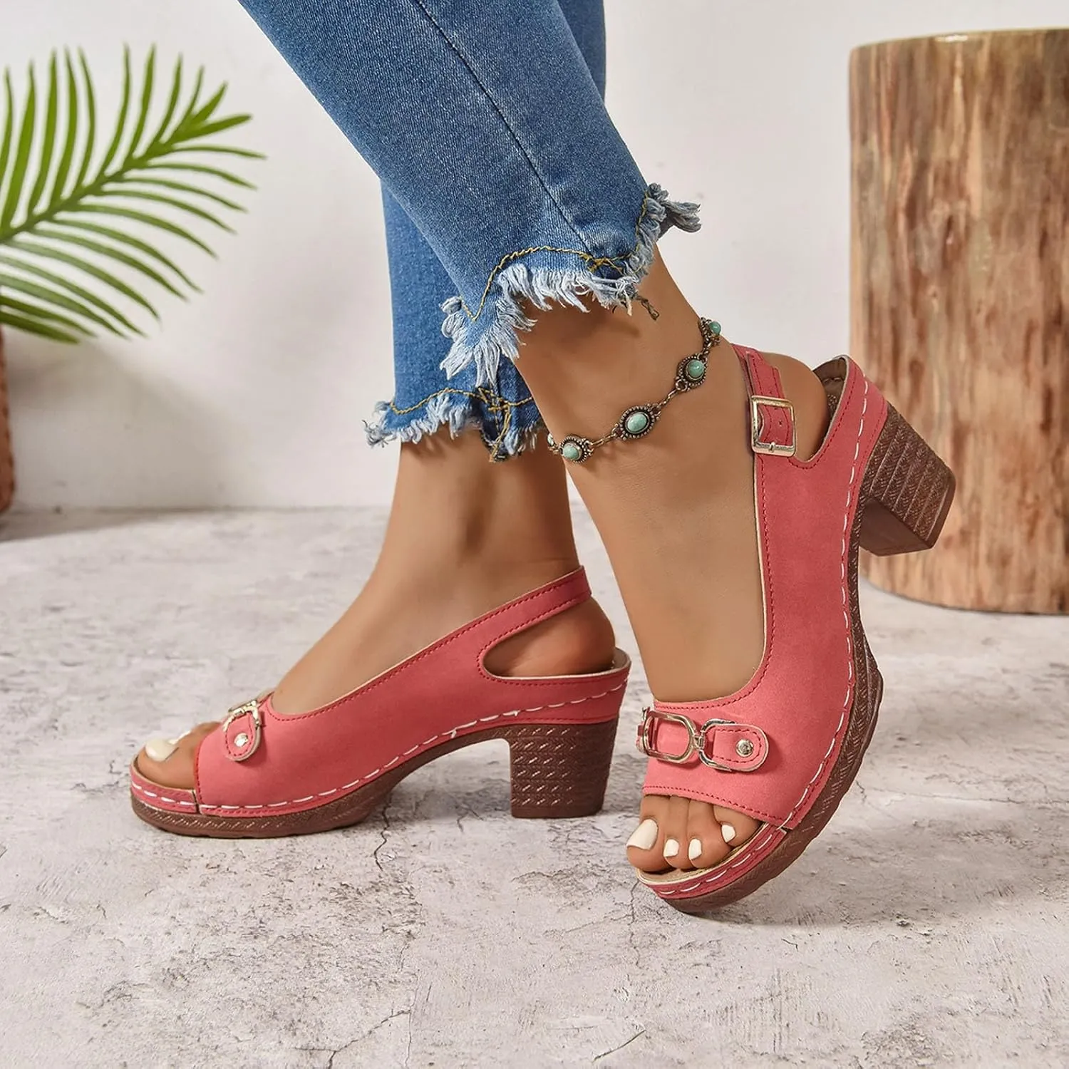 Chunky Heel Fish Mouth Women's Shoes Fashionable Casual Wear Retro Metal Beach Sandals Platform Slides for Women Sandals