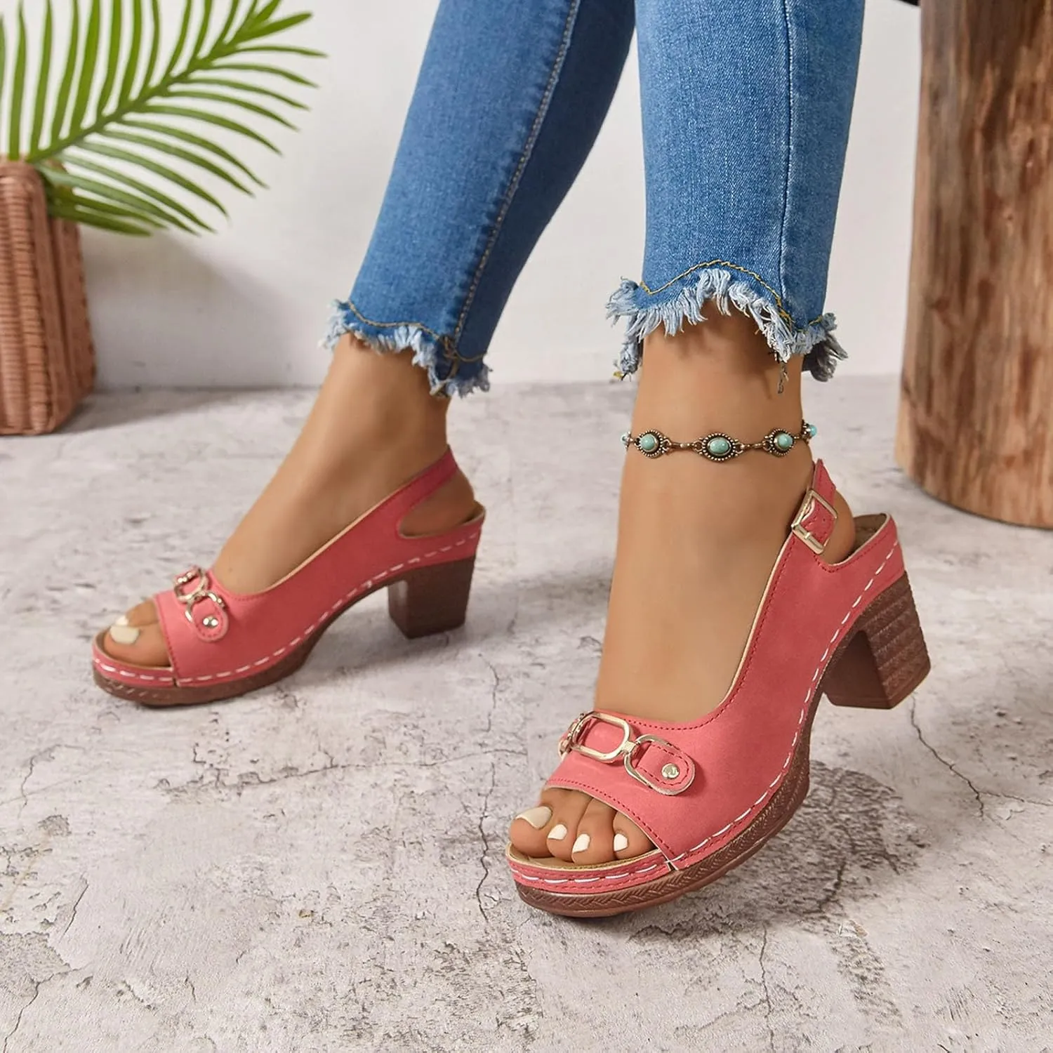 Chunky Heel Fish Mouth Women's Shoes Fashionable Casual Wear Retro Metal Beach Sandals Platform Slides for Women Sandals