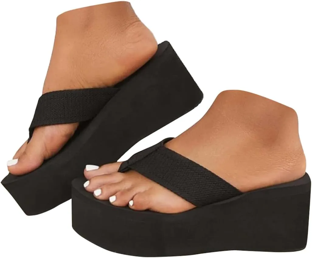 Chunky Platform Flip Flops Wedges Slip on Beach Sandals