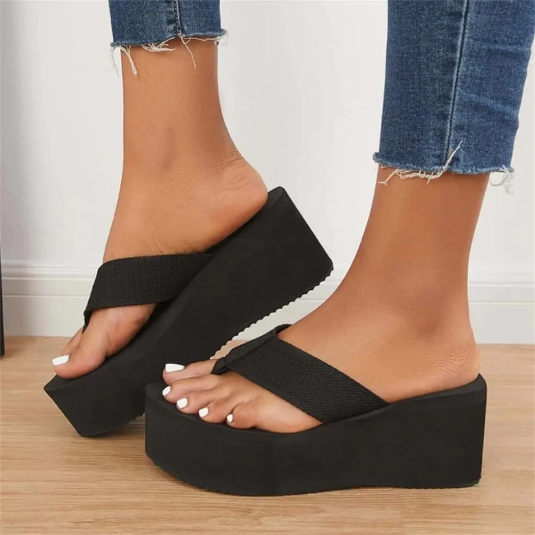 Chunky Platform Flip Flops Wedges Slip on Beach Sandals