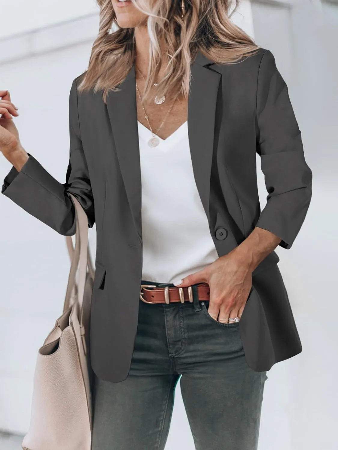 Cicy Bell Womens Casual Blazers Open Front Long Sleeve Work Office Suit Jackets Blazer