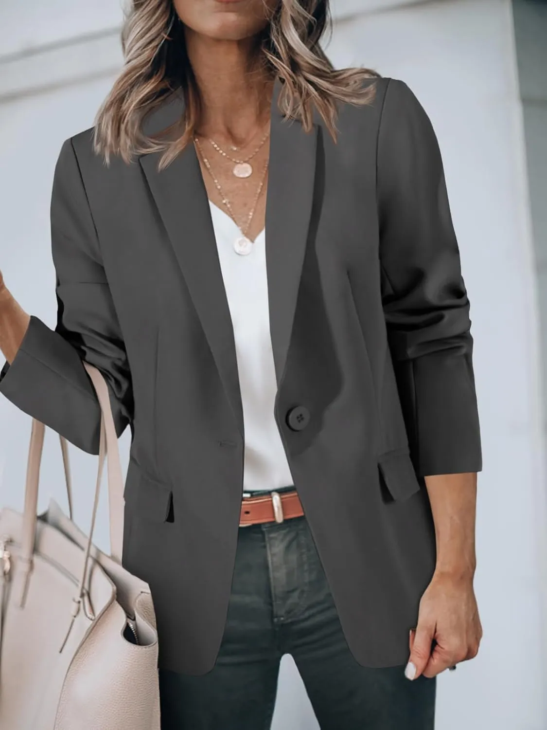 Cicy Bell Womens Casual Blazers Open Front Long Sleeve Work Office Suit Jackets Blazer