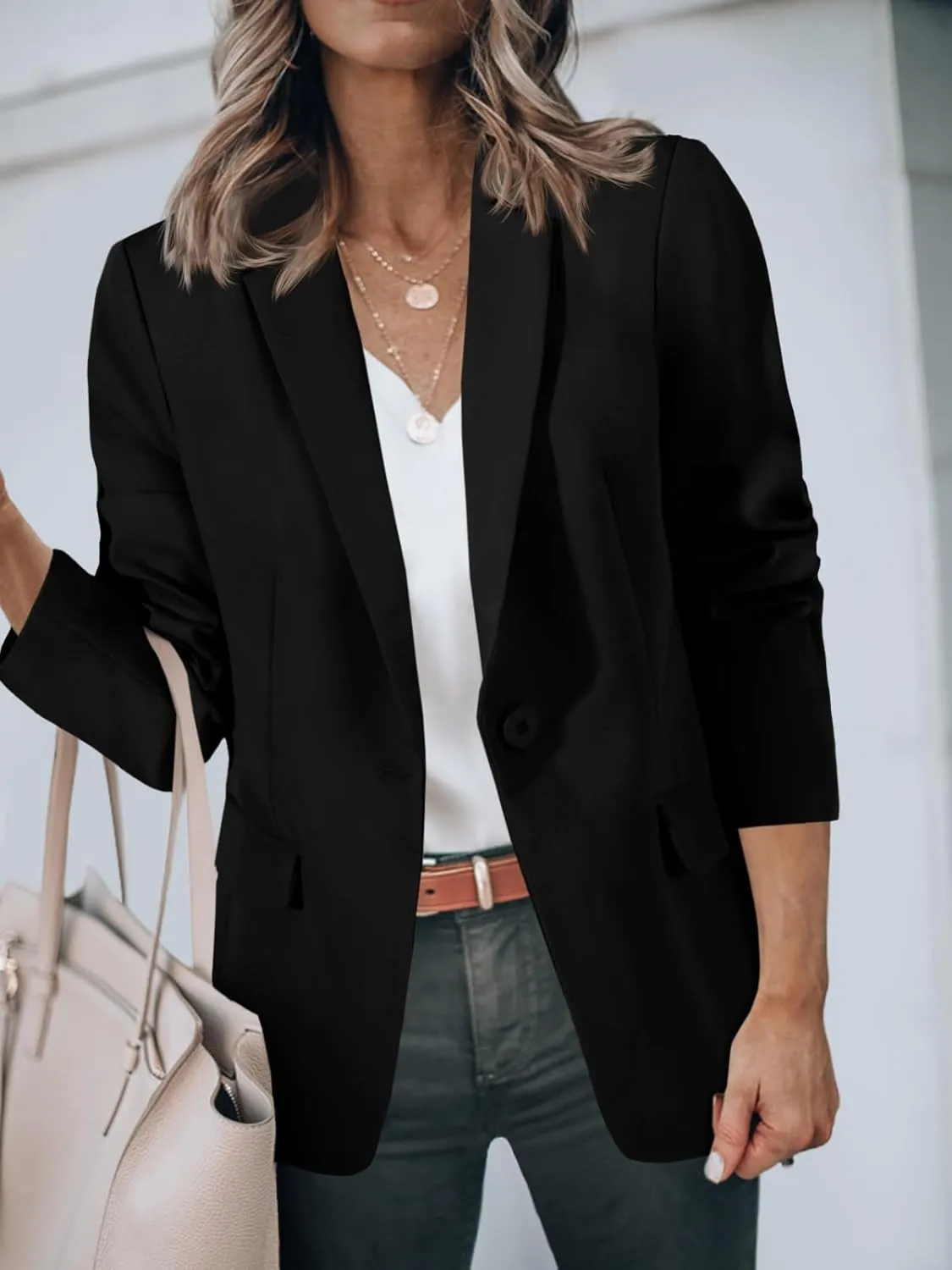 Cicy Bell Womens Casual Blazers Open Front Long Sleeve Work Office Suit Jackets Blazer