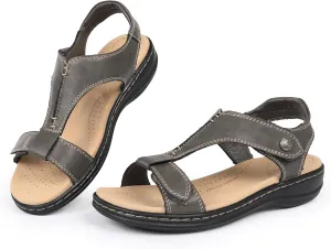 CIOR Leather Women Sandals with Arch Support, Comfortable Memory Foam Summer Beach Sandals Shoes