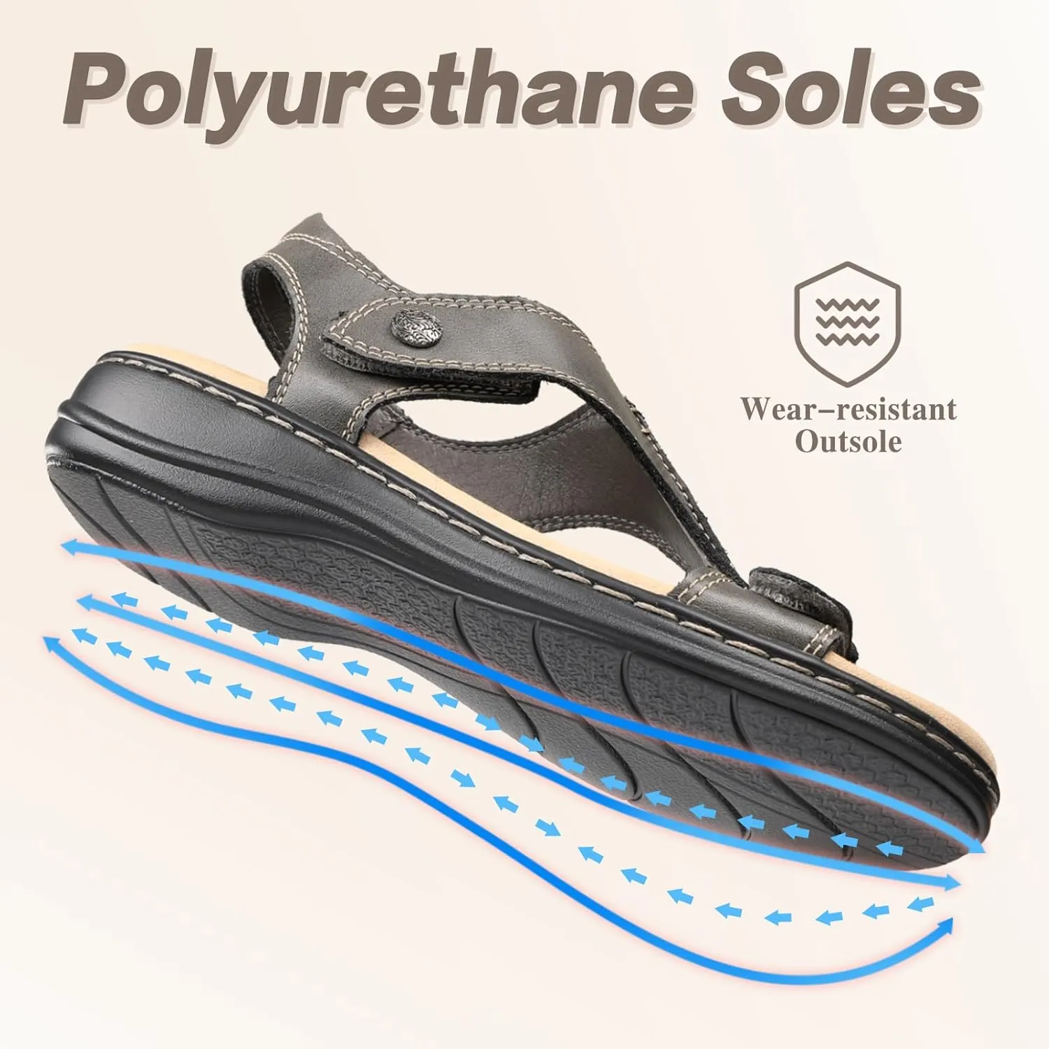 CIOR Leather Women Sandals with Arch Support, Comfortable Memory Foam Summer Beach Sandals Shoes