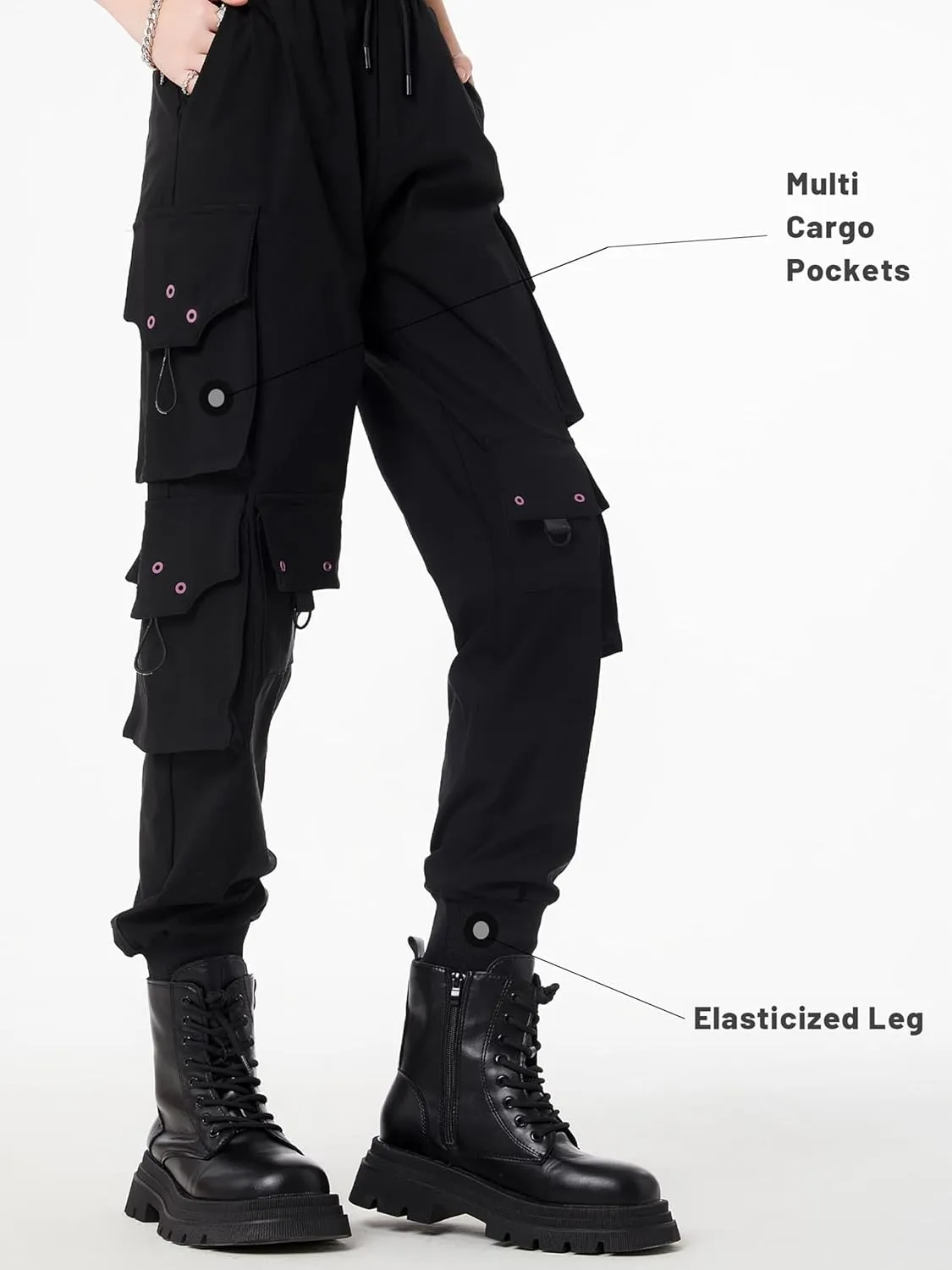 CLOAKA Cargo Pants Women Gothic Y2K High Waist Adjustable with Pockets Drawstring Street Techwear Jogger Sweatpants