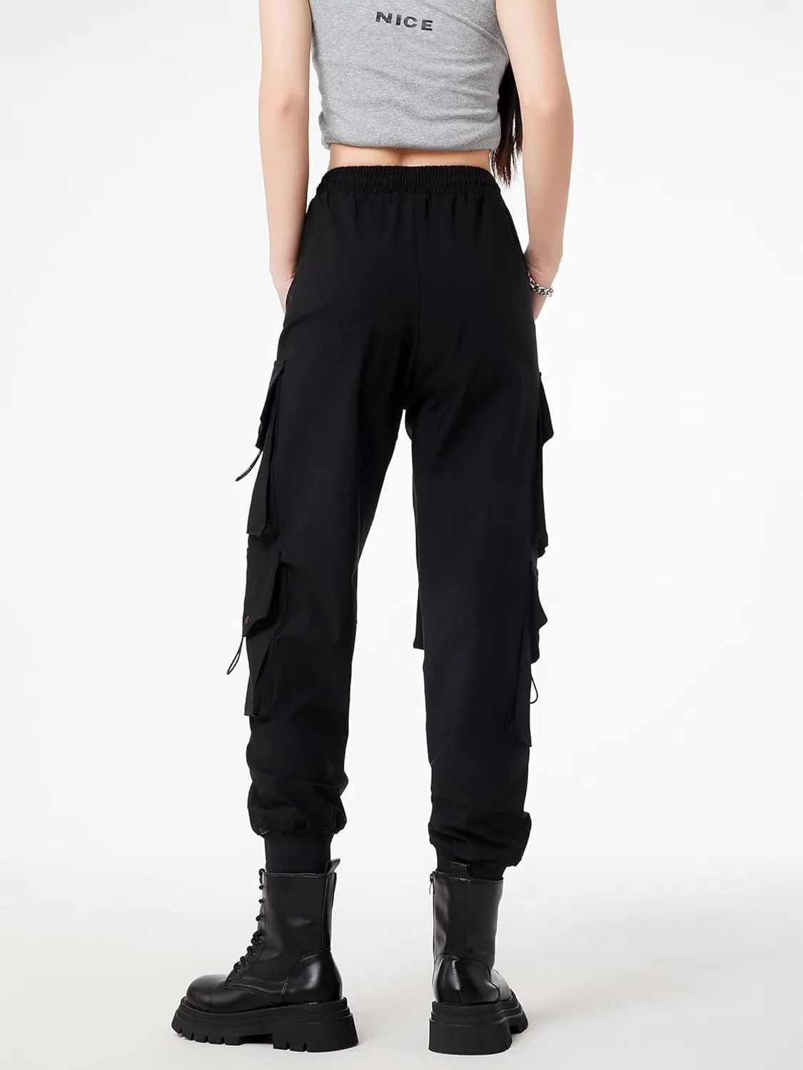 CLOAKA Cargo Pants Women Gothic Y2K High Waist Adjustable with Pockets Drawstring Street Techwear Jogger Sweatpants