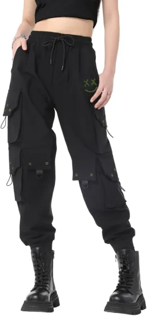 CLOAKA Cargo Pants Women Gothic Y2K High Waist Adjustable with Pockets Drawstring Street Techwear Jogger Sweatpants