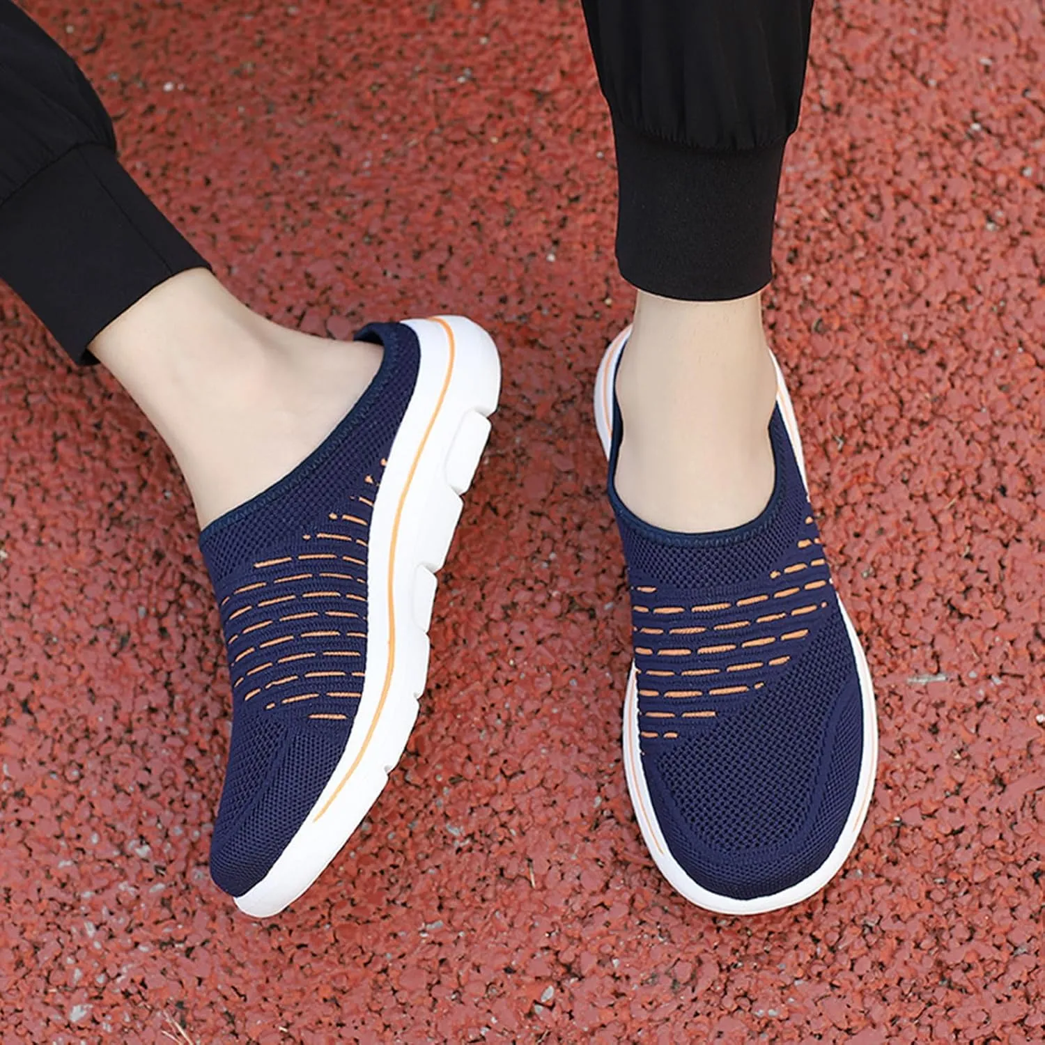 Clogs for Women Breathable Soft Mesh Mules Fashion Knitted Backless Slip On Lightweight Walking Shoes Casual Closed Toe Orthopedic Mules with Arch-Support Comfortable Wedge Mule