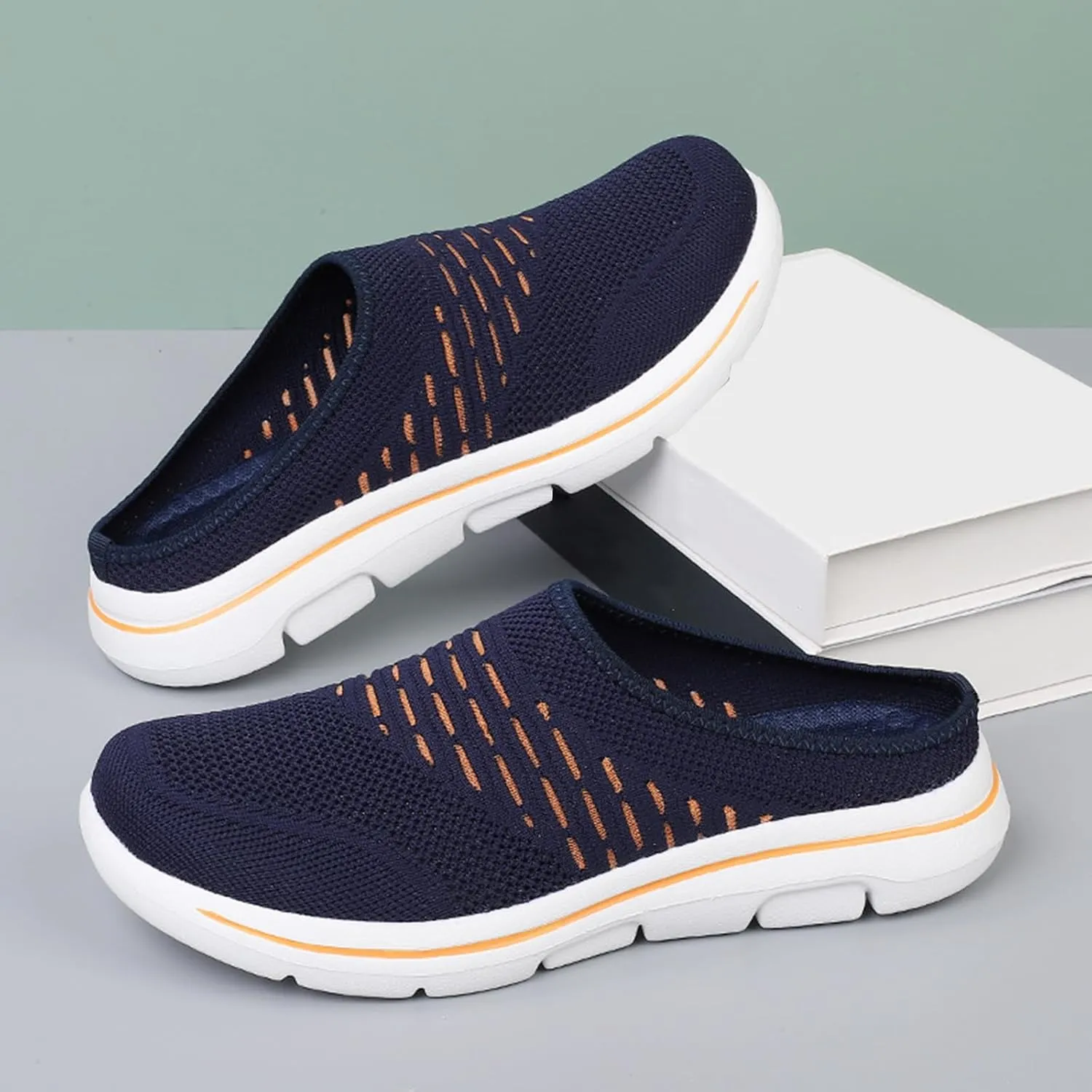 Clogs for Women Breathable Soft Mesh Mules Fashion Knitted Backless Slip On Lightweight Walking Shoes Casual Closed Toe Orthopedic Mules with Arch-Support Comfortable Wedge Mule